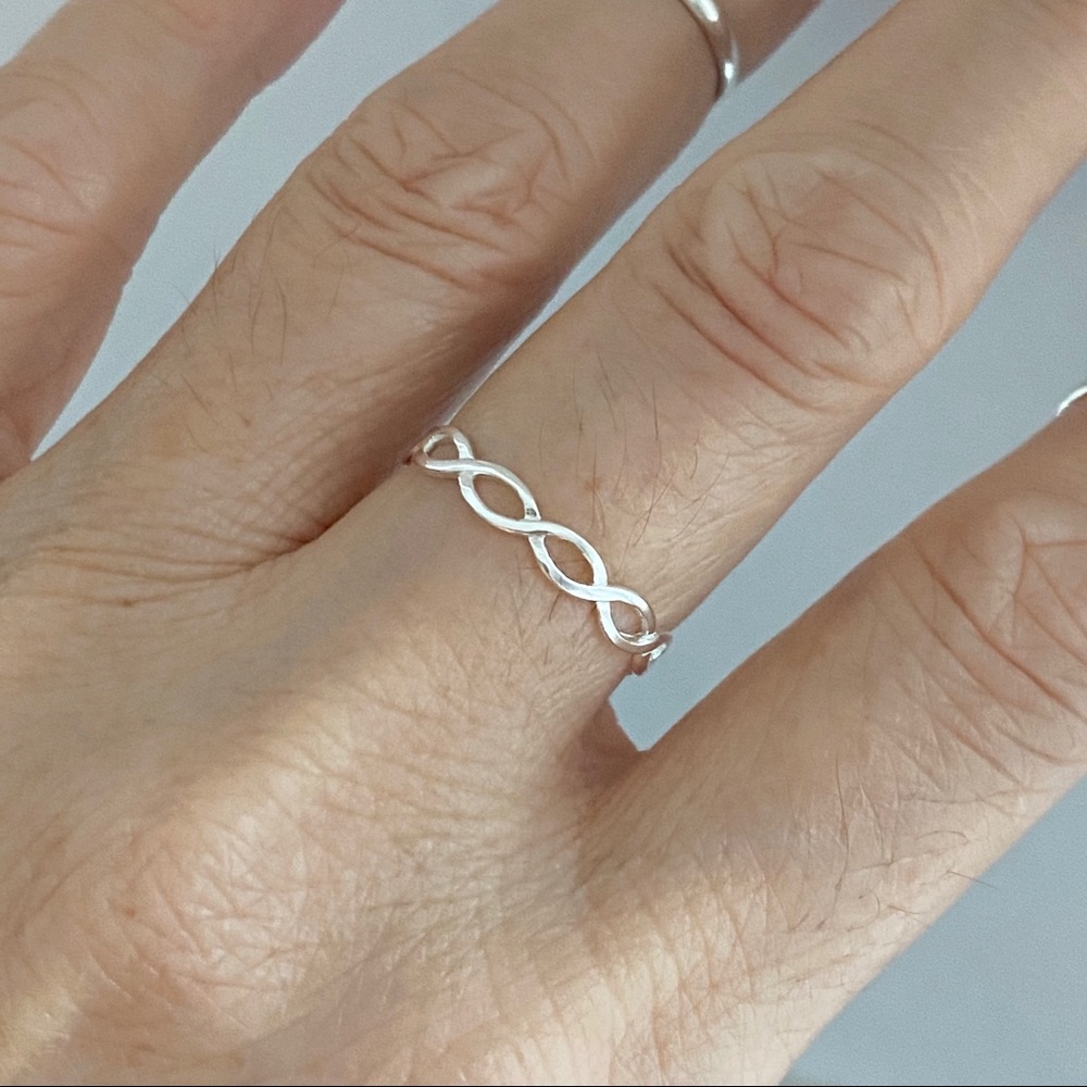 Sterling Silver One Thin Braid Ring, Silver Ring - image 4